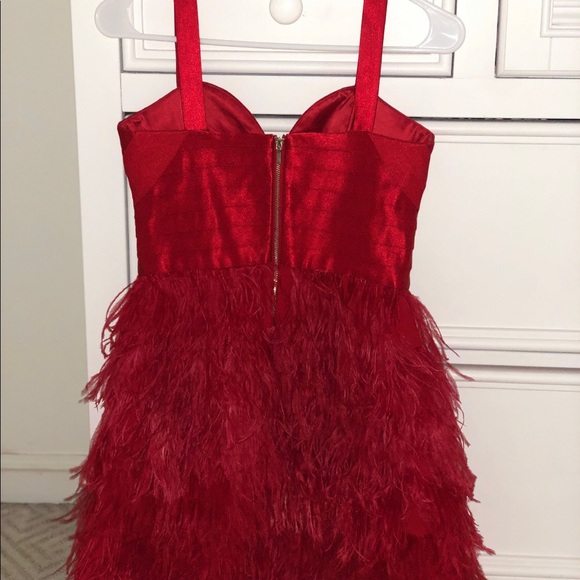 Red feathered Mini Dress - Picture 2 of 2